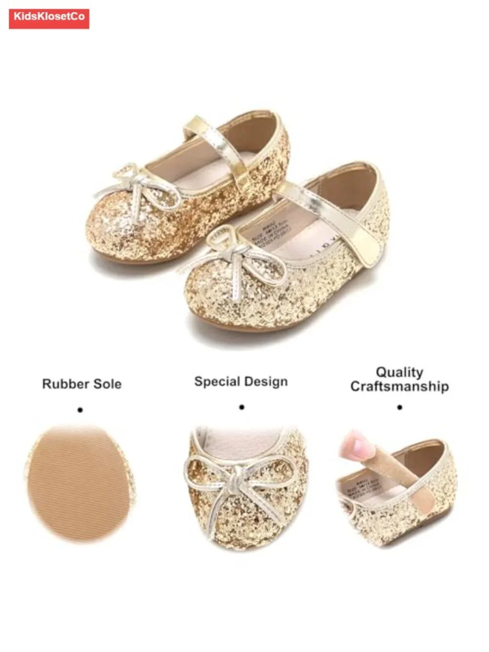 Toddler Girl Dress Shoes Ballet Flats Mary Jane with Bowknot Glitter